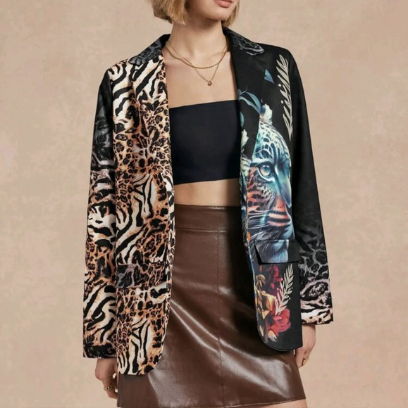 Jackets & Blazers - Women's Long Sleeve Pocket Print Minimalist Sophisticated Blazer